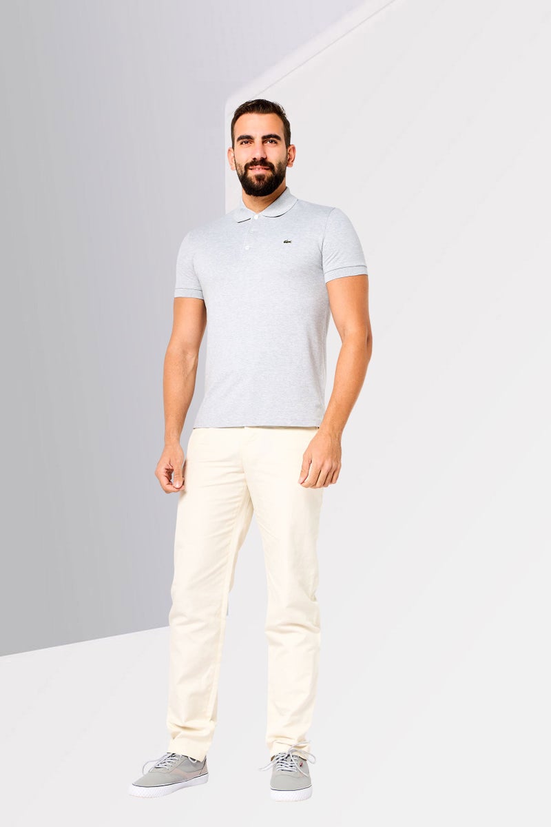 LACOSTE Men Slim Fit Embroidered Logo Short Sleeve Polo Shirt, Grey - Image 3