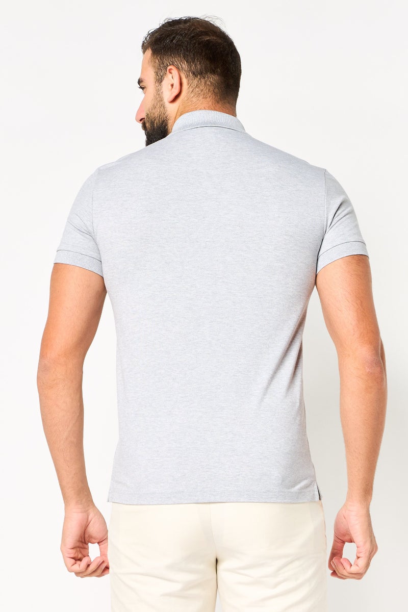 LACOSTE Men Slim Fit Embroidered Logo Short Sleeve Polo Shirt, Grey - Image 4