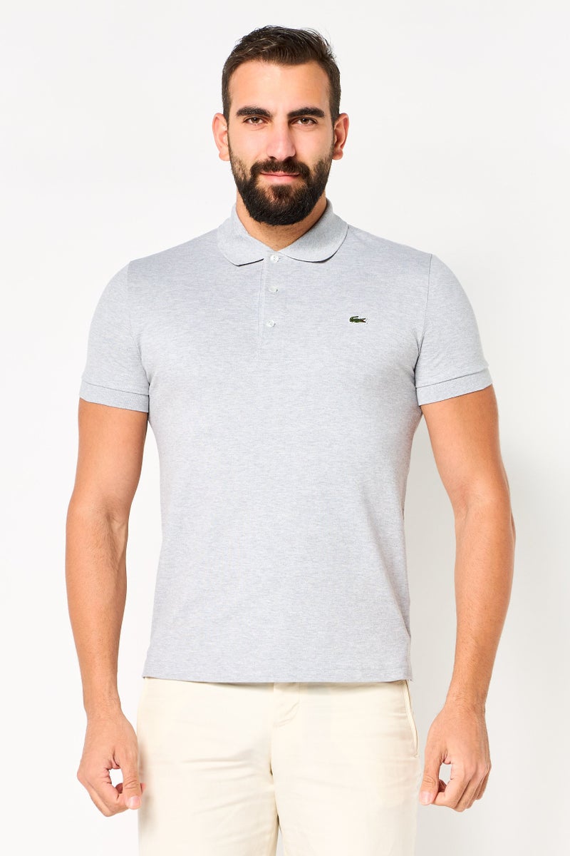 LACOSTE Men Slim Fit Embroidered Logo Short Sleeve Polo Shirt, Grey - Image 1