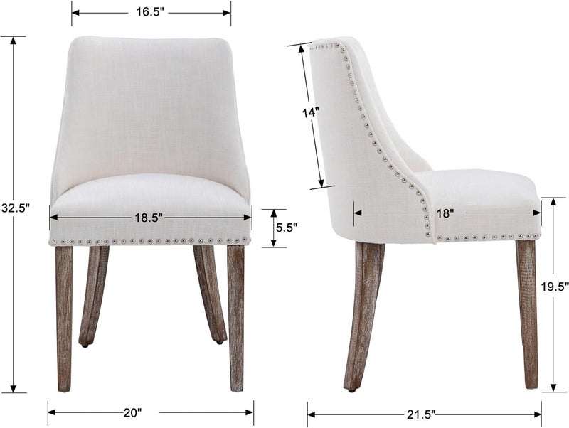 Kmax Fabric Dining Chairs Set of 2 Upholstered Side Chairs Farmhouse Accent Chairs with Nailhead Wood Legs for Dining Room Guest Room Restaurant Cream - Image 2