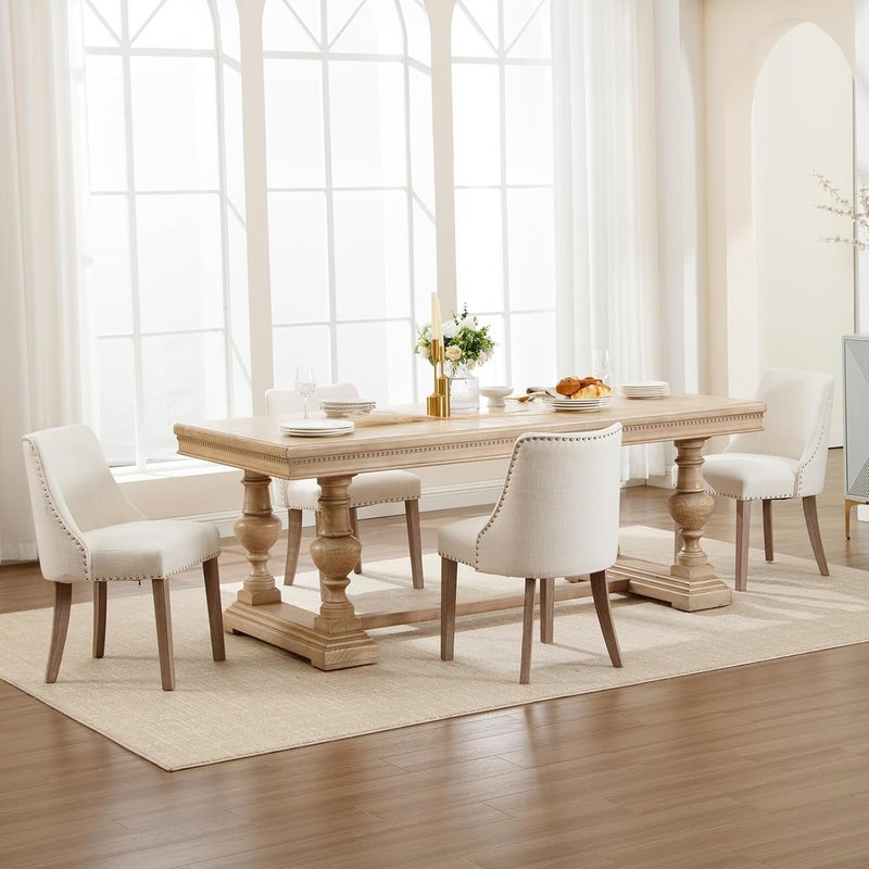 Kmax Fabric Dining Chairs Set of 2 Upholstered Side Chairs Farmhouse Accent Chairs with Nailhead Wood Legs for Dining Room Guest Room Restaurant Cream - Image 3