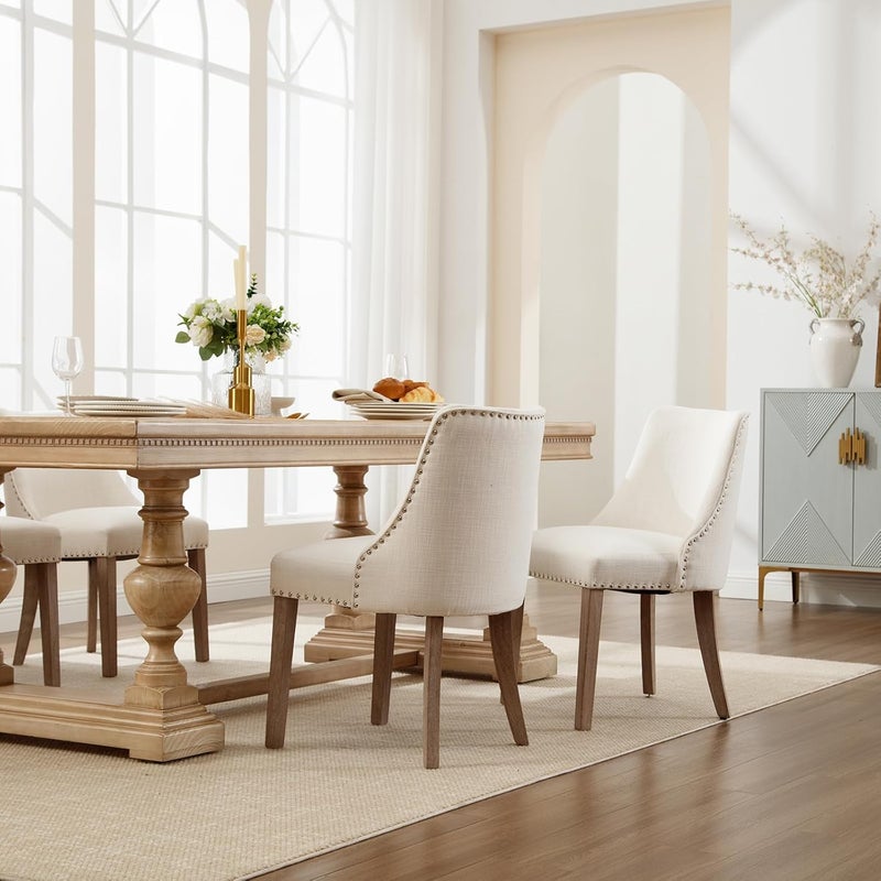 Kmax Fabric Dining Chairs Set of 2 Upholstered Side Chairs Farmhouse Accent Chairs with Nailhead Wood Legs for Dining Room Guest Room Restaurant Cream - Image 5