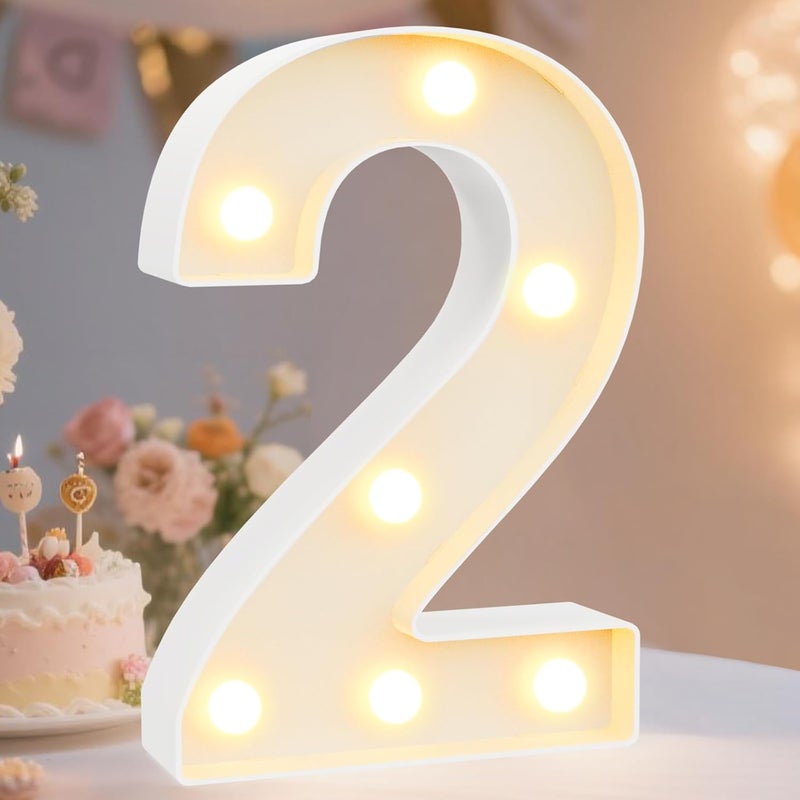 Pooqla Decorative Led Light Up Number Letters, White Plastic Marquee Number Lights Sign Party Wedding Decor Battery Operated Number (2) - Image 1