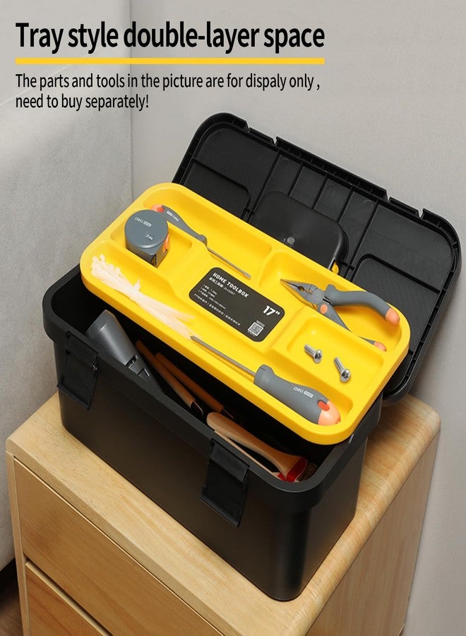 Deli Tool Case Box,19in Toolbox Organization,Plastic Tool Box with Handle, All Black Storage Box with Removable Tray，Craftsman Tool Box Organizer - Image 2