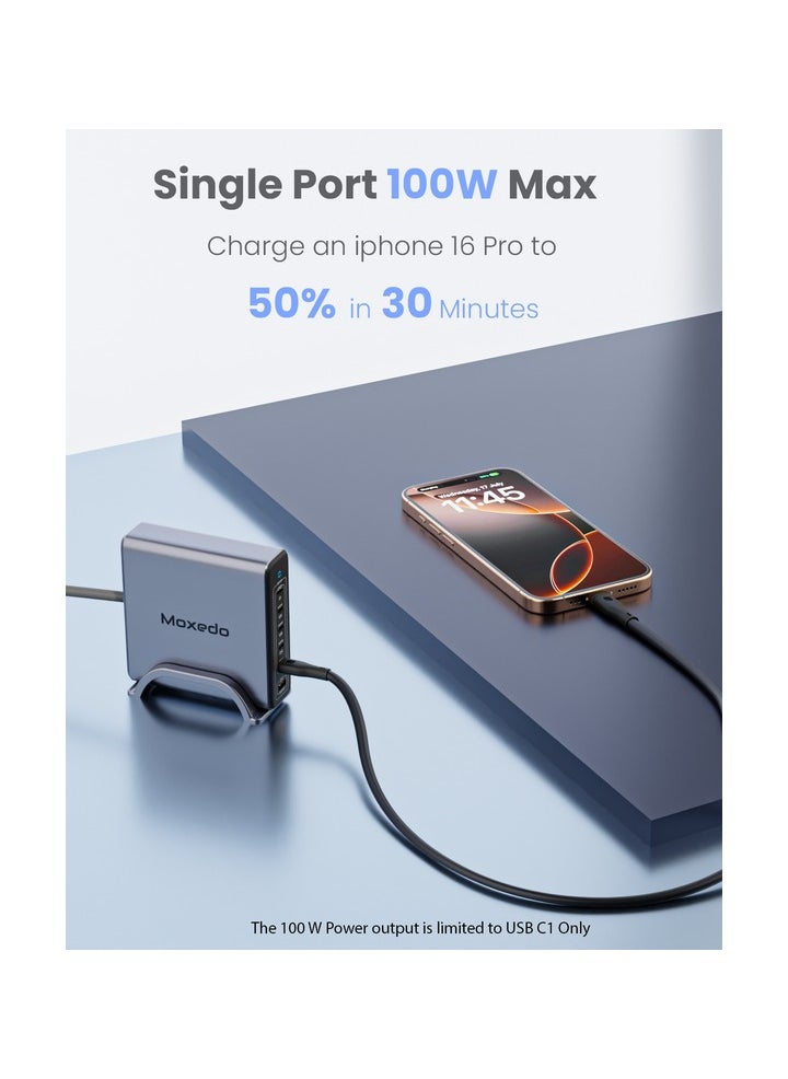 Moxedo Moxedo Volton II PD GaN Desktop Charger 300W PD 3.1 PPS 5 USB-C and 1 USB-A Port with 1.2 Meter Power Cord and Detachable Metal Base.  - Image 4