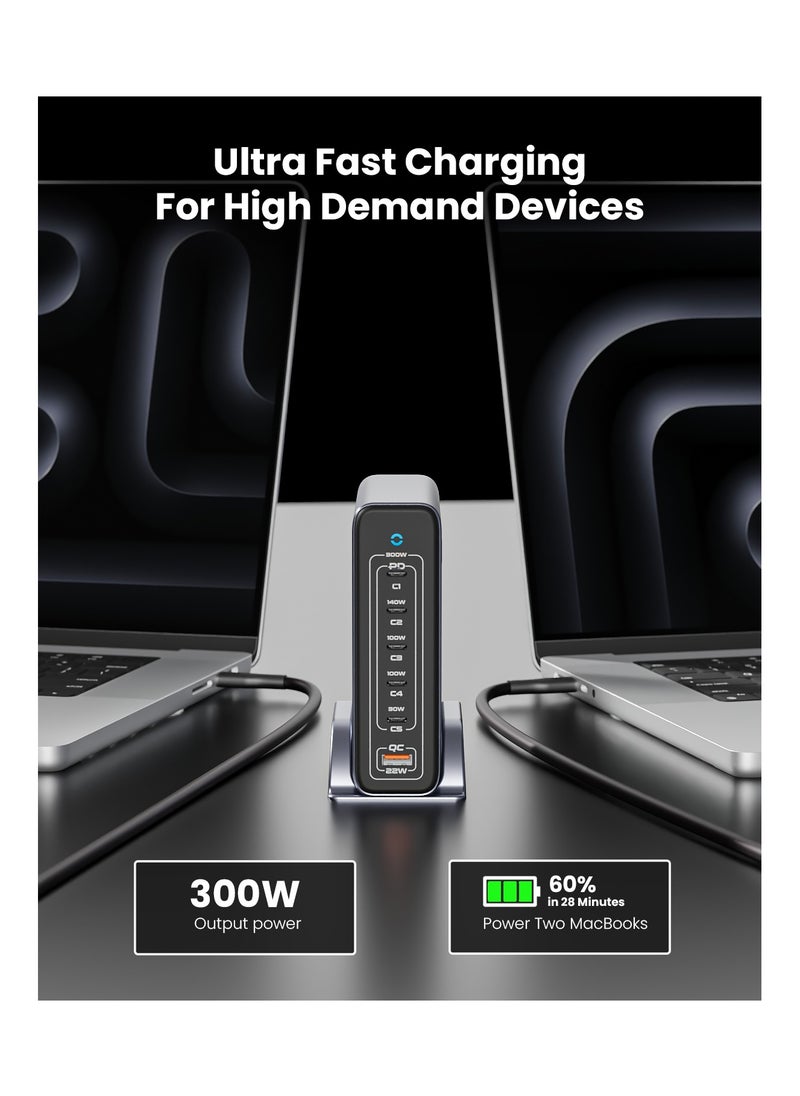 Moxedo Moxedo Volton II PD GaN Desktop Charger 300W PD 3.1 PPS 5 USB-C and 1 USB-A Port with 1.2 Meter Power Cord and Detachable Metal Base.  - Image 5
