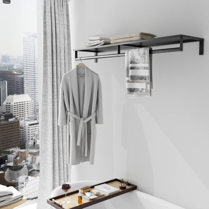 Audmore Wall Mounted Clothes Rack with Top Shelf, 46.5'' Industrial Clothing Rack Heavy Duty, Metal Shelf with Hanging Rod, Garment Rack Laundry Room Shelves, Space Saving - Image 4