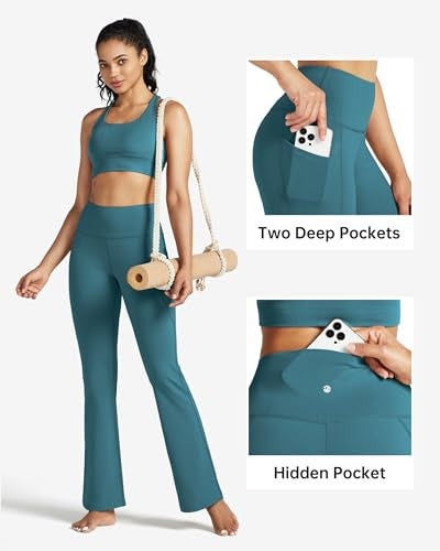 Willit Women's Yoga Pants Flare Leggings Bootcut High Waist Tummy Control Workout Pants with Pockets 31" Teal L - Image 5