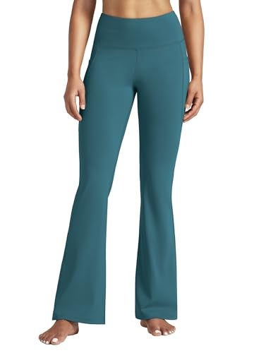 Willit Women's Yoga Pants Flare Leggings Bootcut High Waist Tummy Control Workout Pants with Pockets 31" Teal L - Image 3