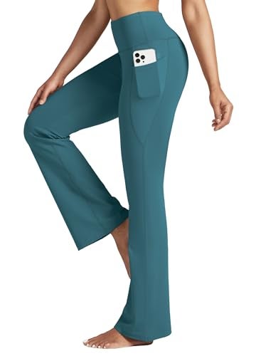 Willit Women's Yoga Pants Flare Leggings Bootcut High Waist Tummy Control Workout Pants with Pockets 31" Teal L - Image 1