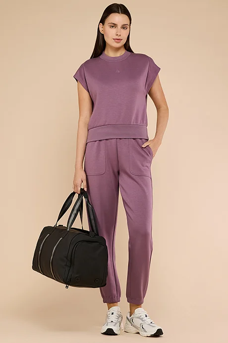 أر أند بي Solid Top with Mock Neck and Short Sleeves