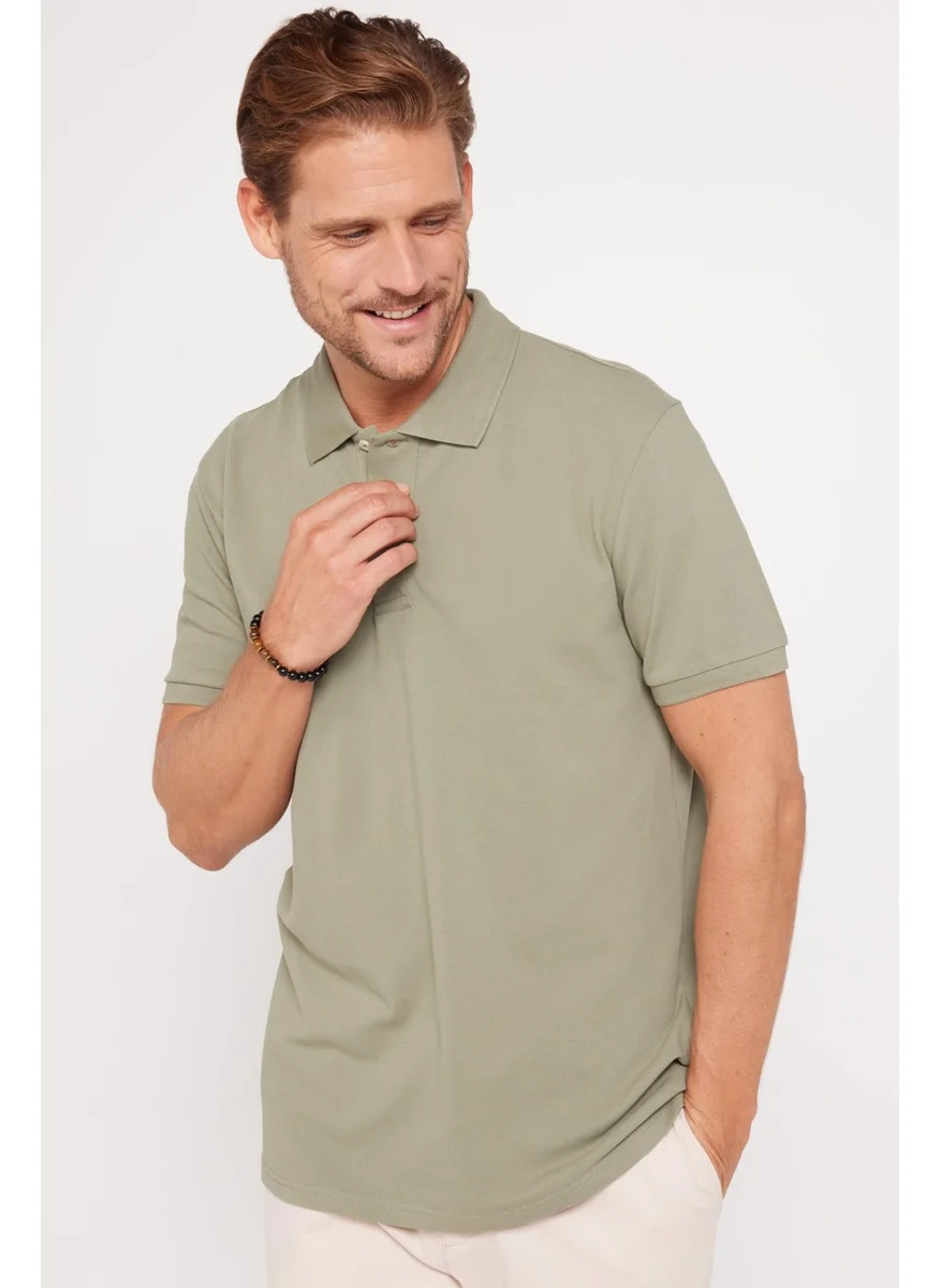 Tudors Men's Slim Fit Narrow Cut Cotton Plain Pique Green Polo Neck T-Shirt