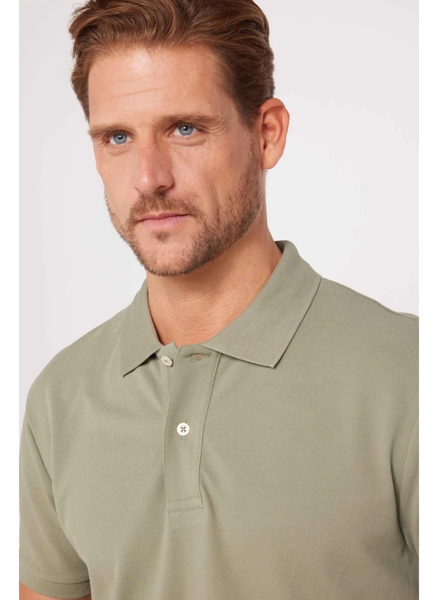 تودورس Men's Slim Fit Narrow Cut Cotton Plain Pique Green Polo Neck T-Shirt