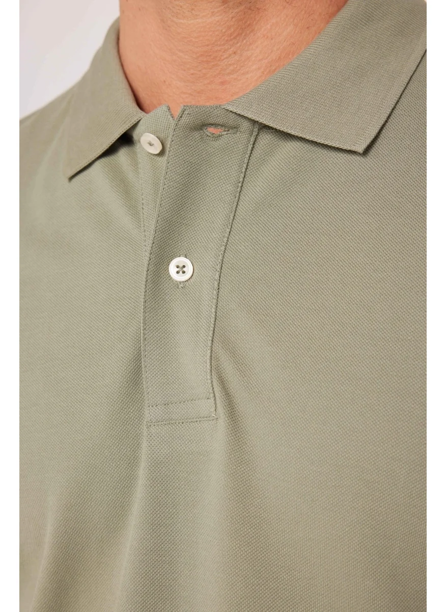 تودورس Men's Slim Fit Narrow Cut Cotton Plain Pique Green Polo Neck T-Shirt