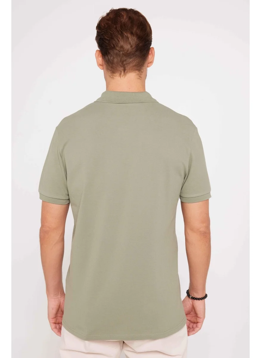 تودورس Men's Slim Fit Narrow Cut Cotton Plain Pique Green Polo Neck T-Shirt