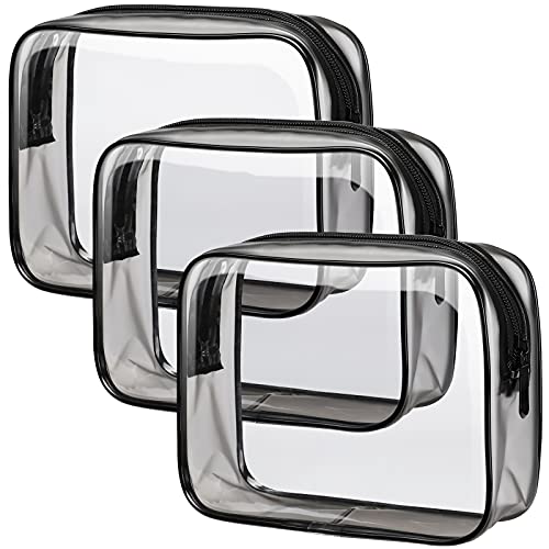 PACKISM Clear Toiletry Bag  3 Pack TSA Approved Toiletry Bag Quart Size Bag Travel Makeup Cosmetic Bag for Women Carry on Airport Airline Compliant Bag Black