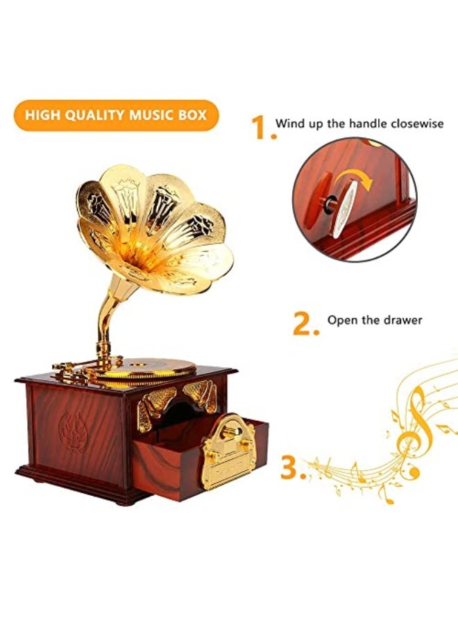 KASTWAVE Music Box Music Jewelry Box Mechanical Music Box Suitable for Girl Girlfriend Daughter Retro Table Cafe Bar Home Decoration Birthday Valentine's Day Thanksgiving Gift  - Image 4