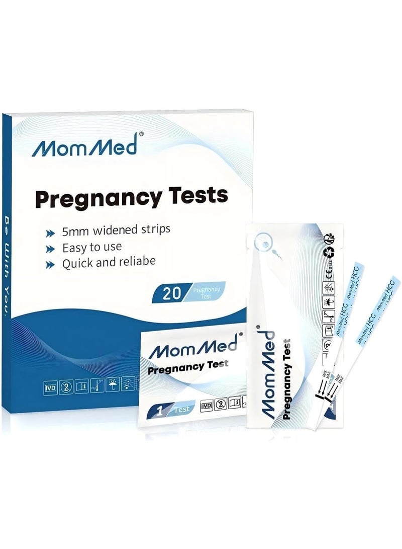 MomMed Pregnancy Test Kit, 20 HCG Test Strips with 20 Free Urine Cups, Over 99% Accurate Early Detection, Pregnancy Tests - Image 1