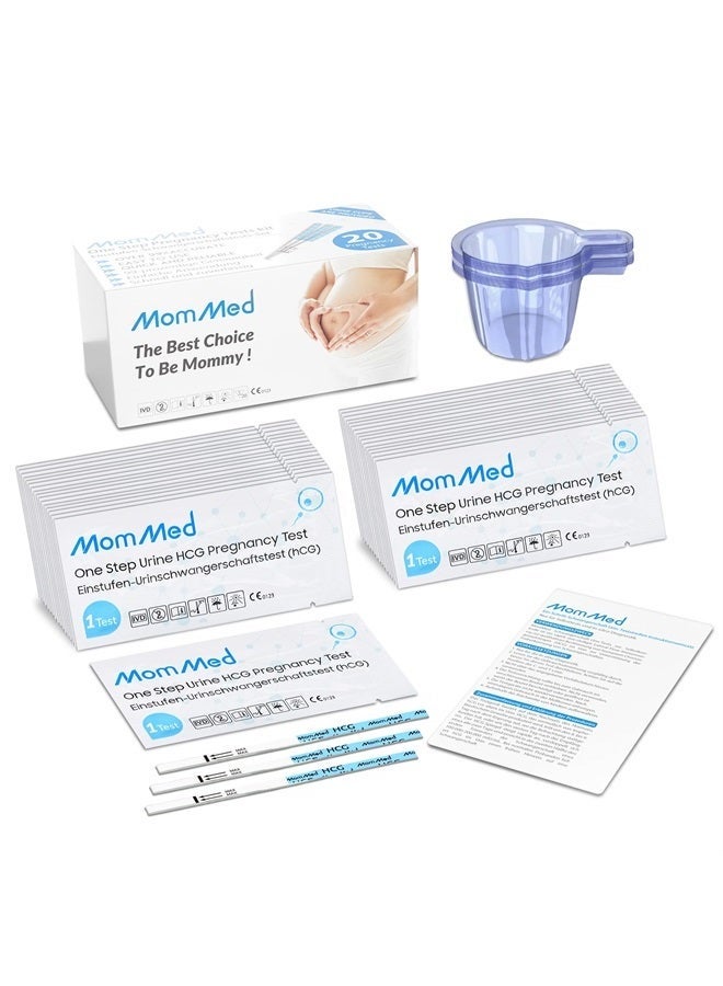MomMed Pregnancy Test Kit, 20 HCG Test Strips with 20 Free Urine Cups, Over 99% Accurate Early Detection, Pregnancy Tests - Image 3