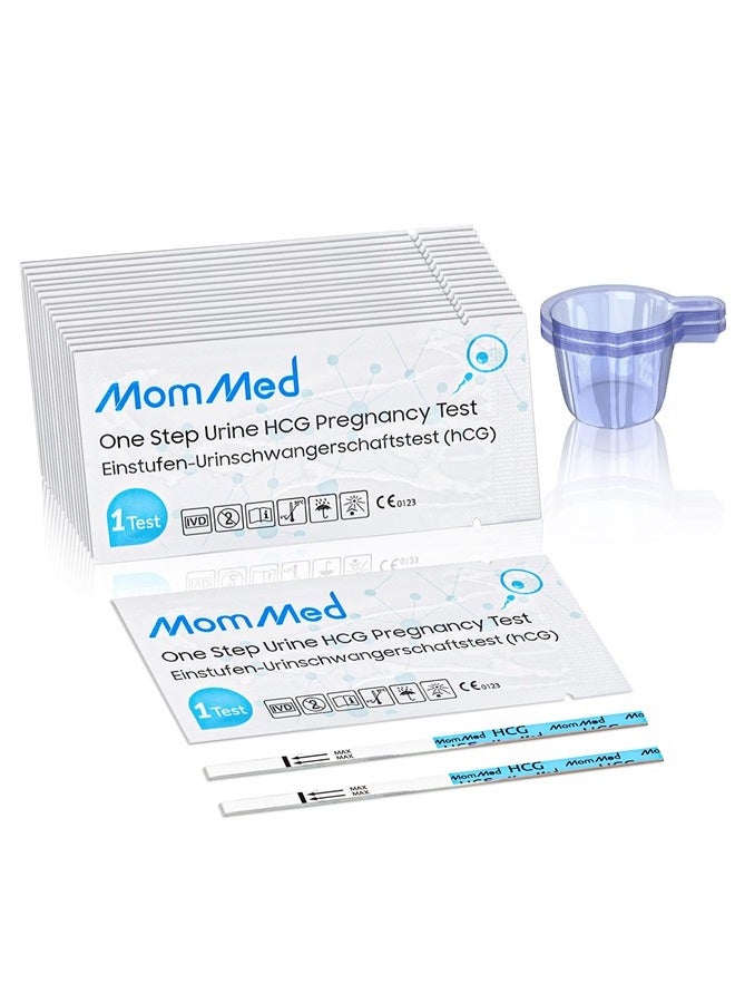 MomMed MomMed Pregnancy Test Kit, 20 HCG Test Strips with 20 Free Urine Cups, Over 99% Accurate Early Detection, Pregnancy Tests  - Image 1