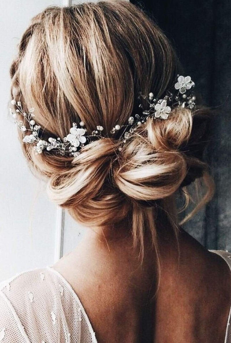 BERYUAN Bridal White Flower Headband Silver Leaf Hair Vine Band for Bride Crystal Rhinestone Wedding Hair Accessory Gift for Her Party Hair Piece for Women and Girls(Silver) - Image 1