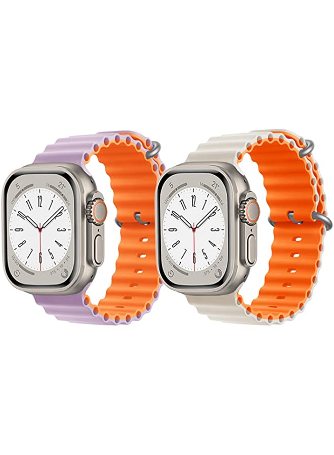 IAF Silicone Ocean Band Strap for Apple Watch Ultra 8 49mm Pink/Orange Double Side Strap with White/Orange Double Side Strap Set of 2