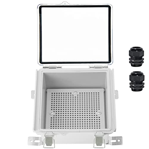 Zulkit Junction Box IP67 Waterproof Electrical Box Hinged Clear Cover Stainless Steel Latch Plastic Enclosure for Project w Mounting Plate Wall Bracket and 2 Cable Gland 5.9"x5.9"x3.5"/150x150x90mm - Image 1