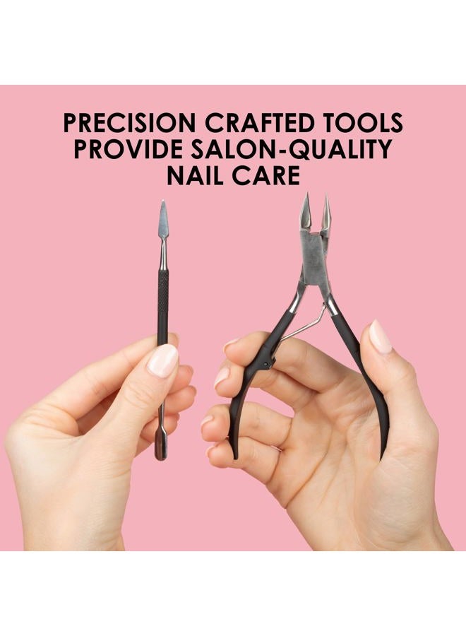 Japonesque Soft Touch Toenail Clipper & Cuticle Pusher Manicure Set for Salon Quality Results, Anti-Slip Grip, Stainless Steel - Image 2