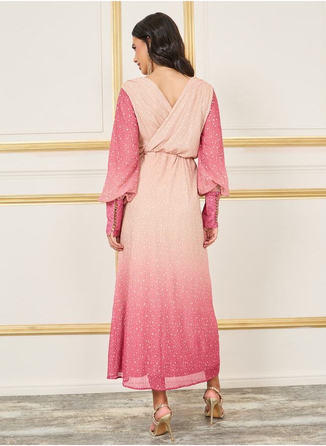 Styli - Ombre Foil Print Ruffle Detail A-Line Maxi Dress - Image 1