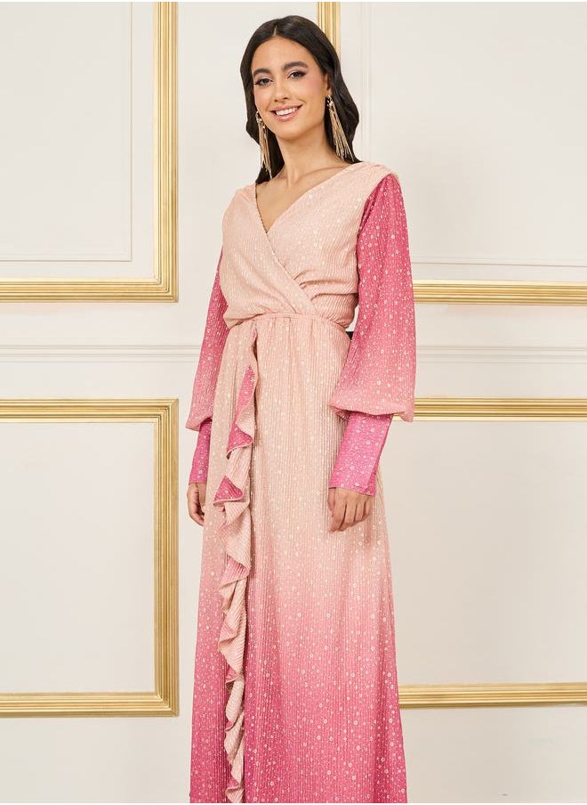 Styli - Ombre Foil Print Ruffle Detail A-Line Maxi Dress - Image 1