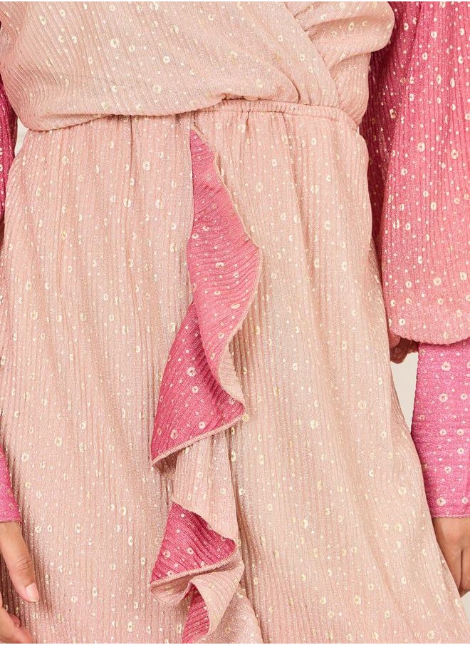 Styli - Ombre Foil Print Ruffle Detail A-Line Maxi Dress - Image 1