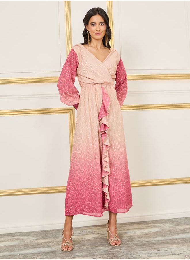 Styli - Ombre Foil Print Ruffle Detail A-Line Maxi Dress - Image 1