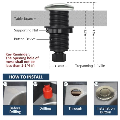 Etoolcity Garbage Disposal Air Switch Kit Sink Top Waste Disposal Long Stainless Steel Brushed Nickel On/Off Air Button Food and Waste Disposals Part by Etoolcity - Image 5
