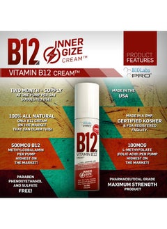BIOLABS PRO Innergize B12 Cream All Natural Topical B12 W/B6 & 10% Larginine Advanced Neurological & Preworkout Support Professional Grade Methyl B12 B6  - Image 3