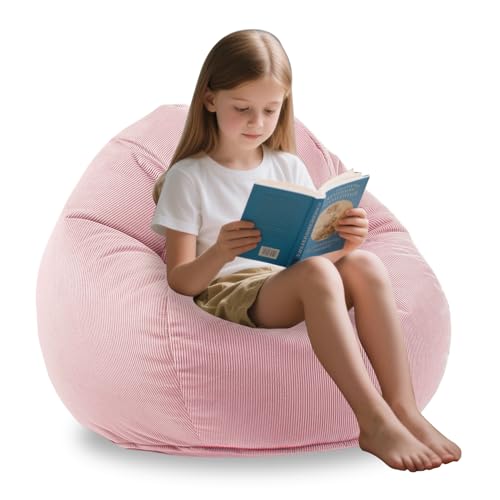 LPMOERA Bean Bag Chairs for KidsTeens with Memory Foam Filling BeanBag with Handle Ultra Soft BeanBag Chair for Living Room Bedroom College Dorm Reading Chair Pink