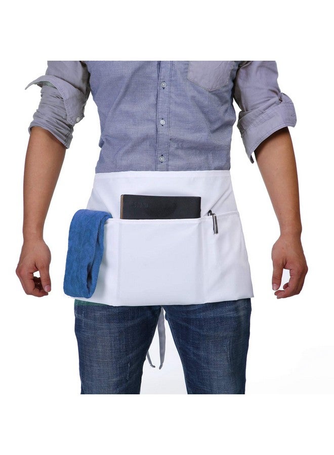 BOHARERS BOHARERS Waist Apron with 3 Pockets - White Waitress Waiter Server Short Apron  - Image 4