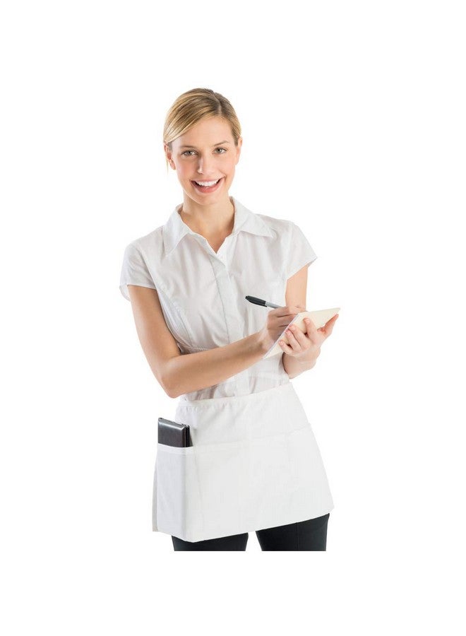 BOHARERS BOHARERS Waist Apron with 3 Pockets - White Waitress Waiter Server Short Apron  - Image 2