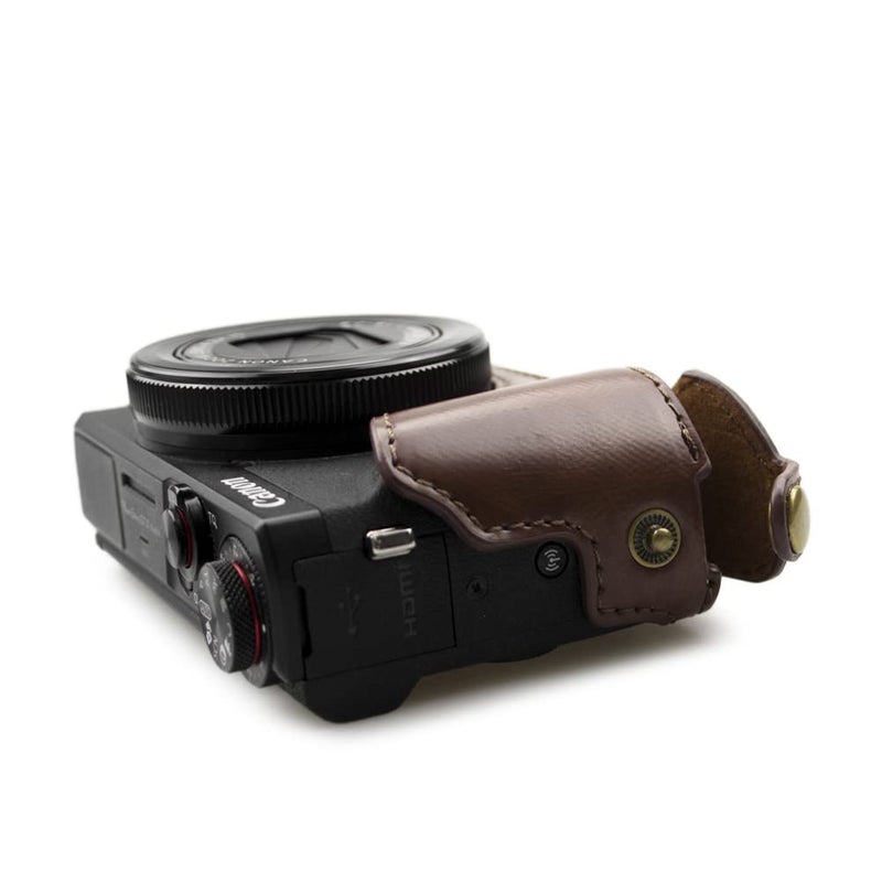 Rieibi حافظة كاميرا ريبى الجلدية لكاميرا كانون G7 X مارك II/III - عتيقة، واقية مع حزام، حافظة قهوة جميلة - Image 4
