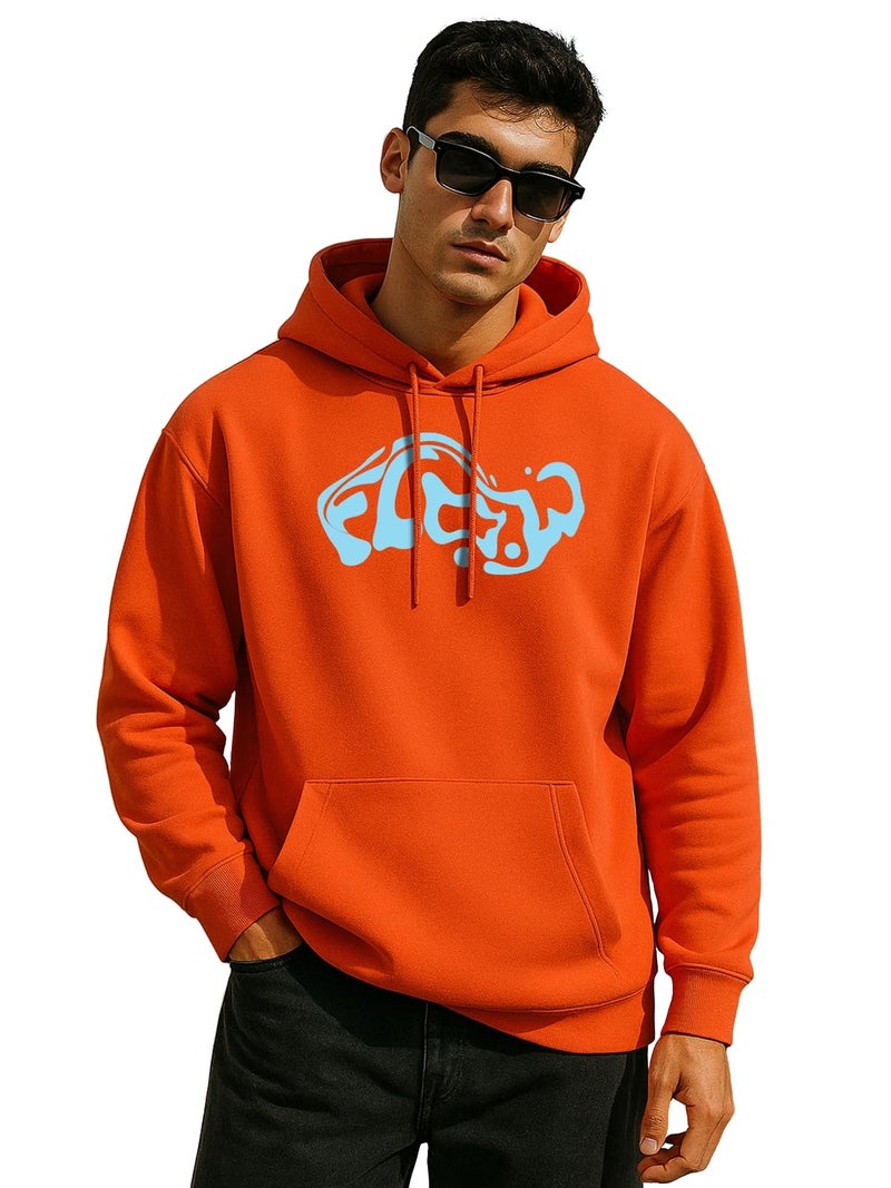 Veirdo® Polycotton Spun Oversized Fit Hooded Sweatshirt Full Sleeves Front Chest Graphic Printed Drop Shoulder Jumper Hoodie for Men (OS_HD_VD_FLW_TT_L) - Image 1