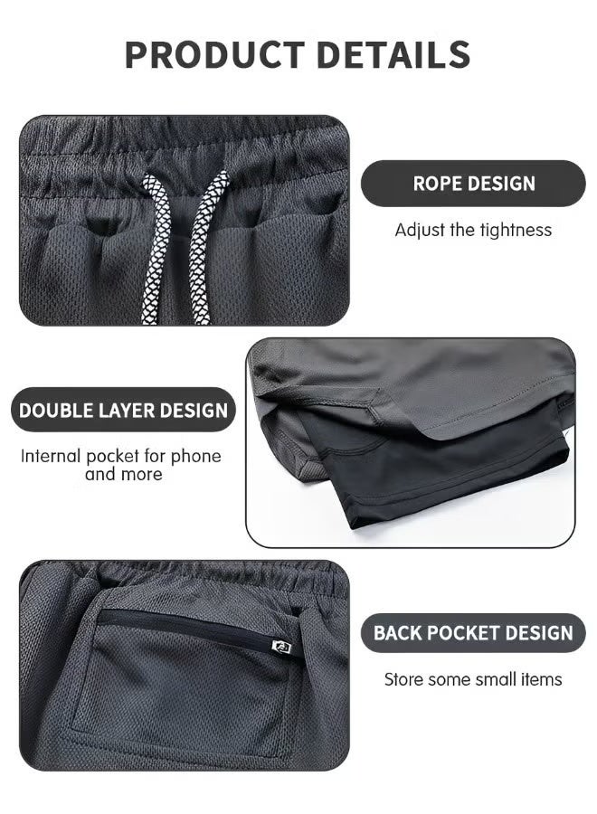 شورت جري رجالي، شورت جري سريع الجفاف للتمرين للرجال، شورت ستيلث 2 في 1، شورت رياضي خارجي لليوجا والصالة الرياضية مع جيوب - XXL - Image 4