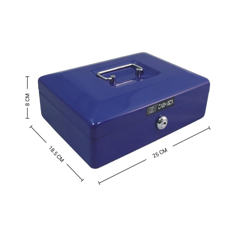 ™ SR Taiwan Imported Metal Cash Box/Safe Locker Box for Jewellery, Money Box for Cash with Plastic Coin Storage Tray (Large Size) - Blue