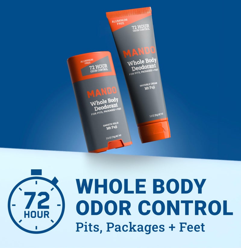 Mando Whole Body Deodorant - Invisible Cream Tube and Solid Stick - 72 Hour Odor Control - Aluminum Free, Baking Soda Free, Skin Safe - 3.0 Ounce Tube and 2.6 Ounce Solid Stick Bundle - Mt Fuji - Image 3
