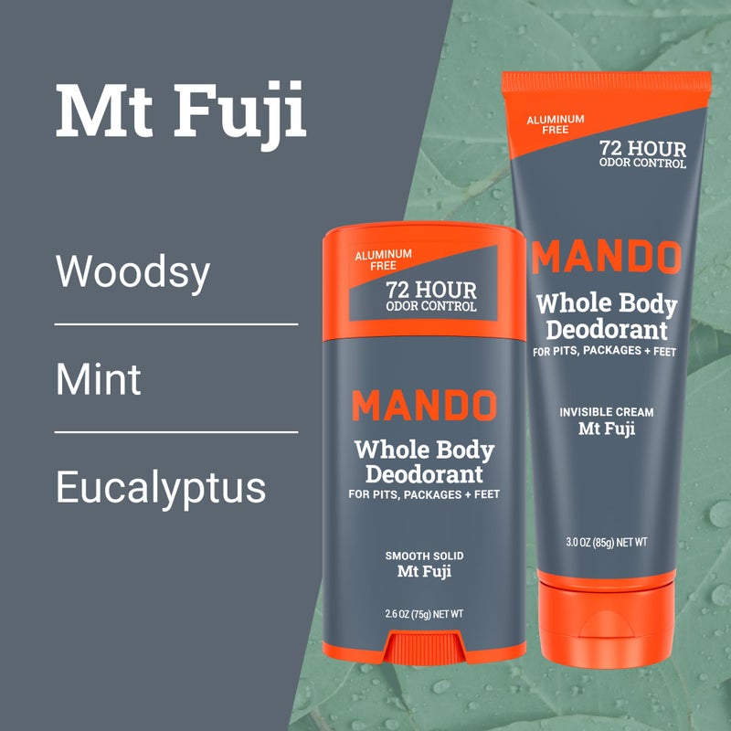 Mando Whole Body Deodorant - Invisible Cream Tube and Solid Stick - 72 Hour Odor Control - Aluminum Free, Baking Soda Free, Skin Safe - 3.0 Ounce Tube and 2.6 Ounce Solid Stick Bundle - Mt Fuji - Image 4
