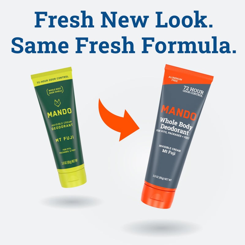 Mando Whole Body Deodorant - Invisible Cream Tube and Solid Stick - 72 Hour Odor Control - Aluminum Free, Baking Soda Free, Skin Safe - 3.0 Ounce Tube and 2.6 Ounce Solid Stick Bundle - Mt Fuji - Image 5