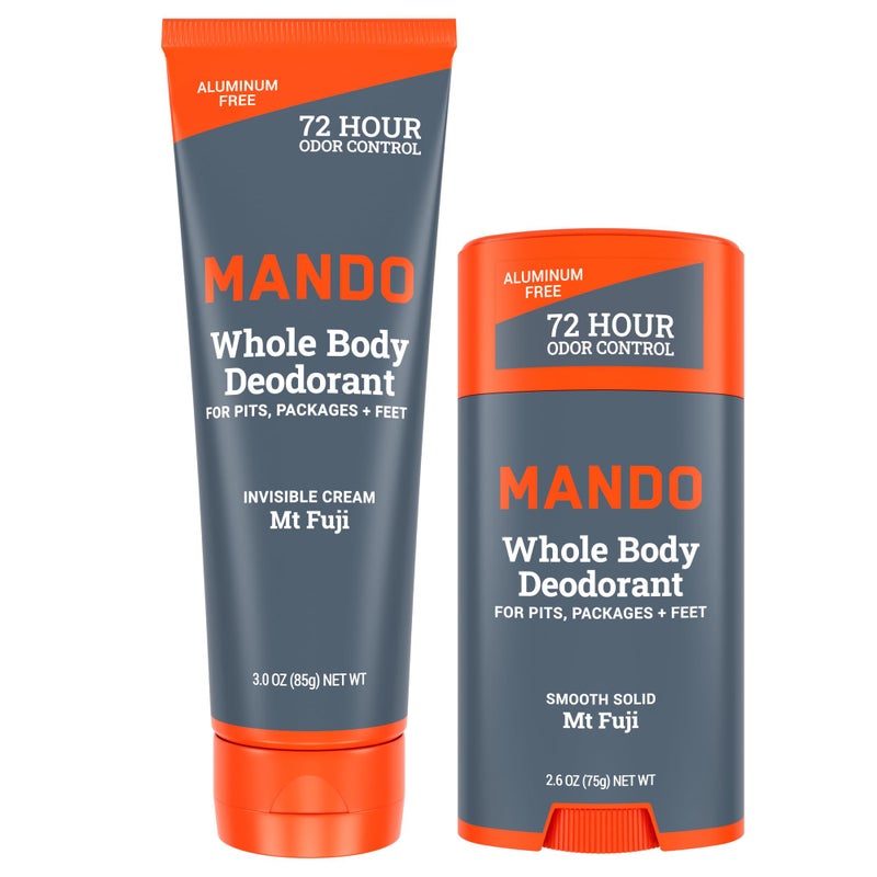 Mando Whole Body Deodorant - Invisible Cream Tube and Solid Stick - 72 Hour Odor Control - Aluminum Free, Baking Soda Free, Skin Safe - 3.0 Ounce Tube and 2.6 Ounce Solid Stick Bundle - Mt Fuji - Image 1