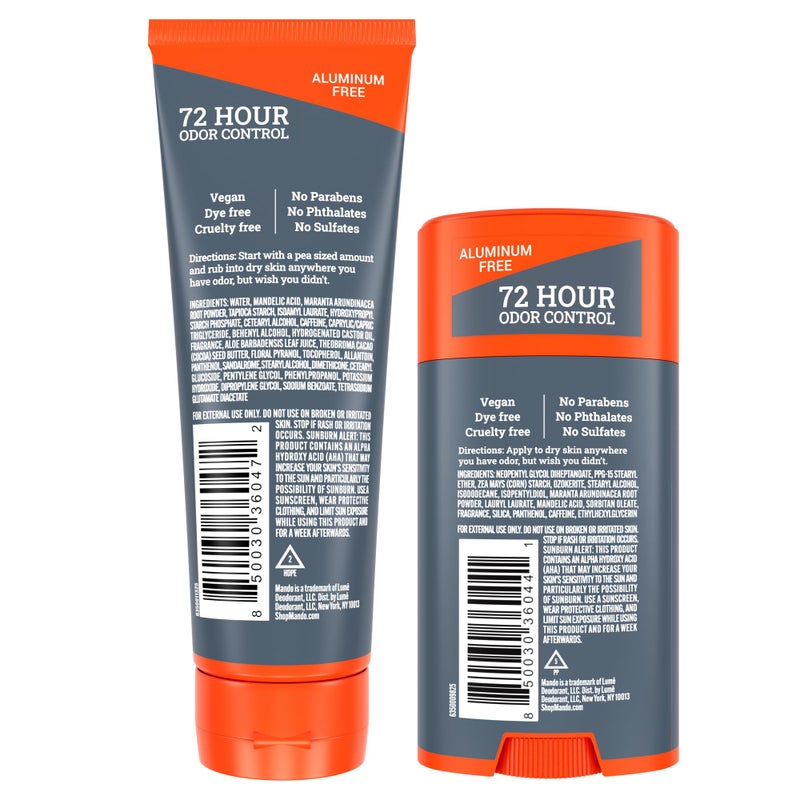 Mando Whole Body Deodorant - Invisible Cream Tube and Solid Stick - 72 Hour Odor Control - Aluminum Free, Baking Soda Free, Skin Safe - 3.0 Ounce Tube and 2.6 Ounce Solid Stick Bundle - Mt Fuji - Image 2