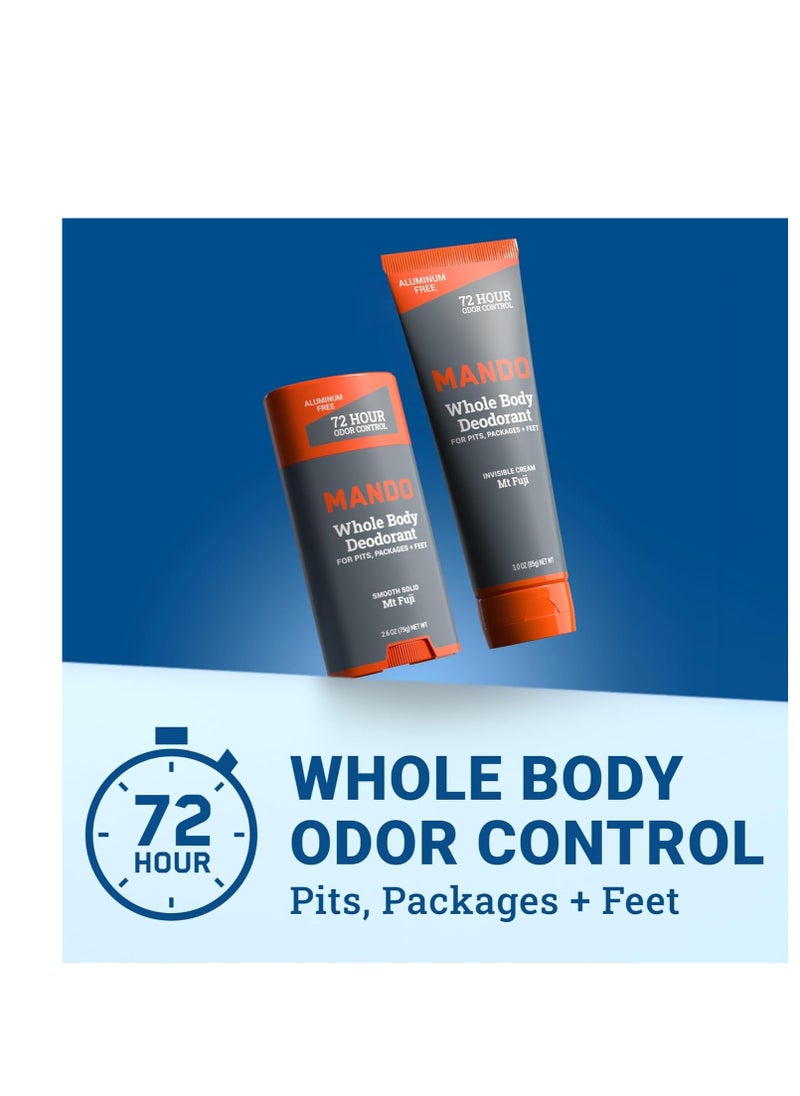 Mando - Mando Whole Body Deodorant - Invisible Cream Tube and Solid Stick - 72 Hour Odor Control - Aluminum Free, Baking Soda Free, Skin Safe - 3.0 Ounce Tube and 2.6 Ounce Solid Stick Bundle - Mt Fuji - Image 1