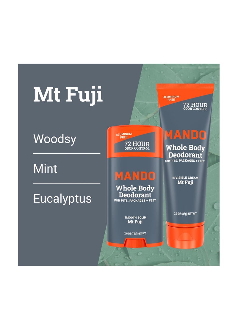 Mando - Mando Whole Body Deodorant - Invisible Cream Tube and Solid Stick - 72 Hour Odor Control - Aluminum Free, Baking Soda Free, Skin Safe - 3.0 Ounce Tube and 2.6 Ounce Solid Stick Bundle - Mt Fuji - Image 1