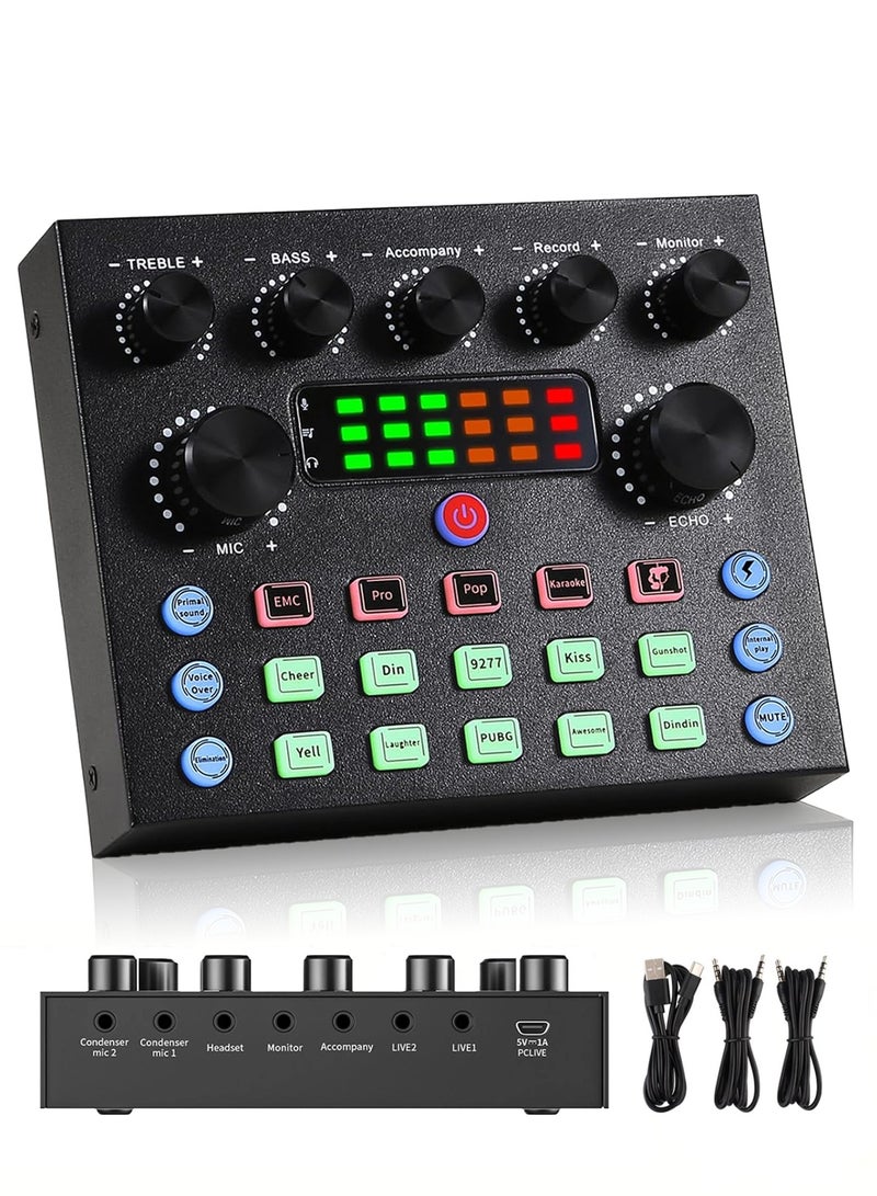 Sound Card Adjustable Audio Mixer DJ Mixer Effects And Voice Changer Podcast Production Studio Equipment  Prefect For Streaming/Podcasting/Gaming - Image 1