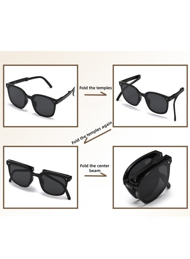 أفضل ذروة نظارات شمسية قابلة للطي ، إطار نظارات شمسية مربعة كلاسيكية خفيفة الوزن ، مريحة لحمل عدسات واقية UV375 (أسود) - Image 2